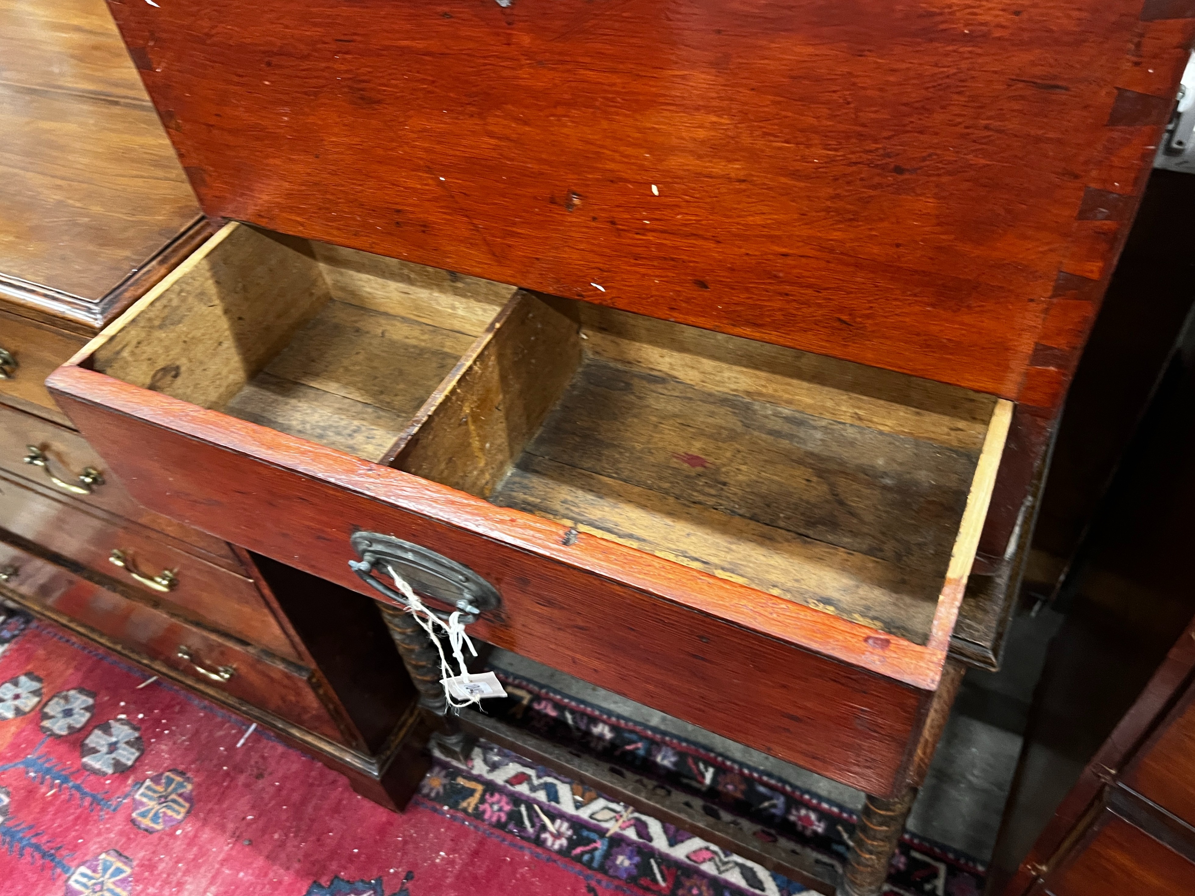 A Victorian pine carpenter's chest with painted grain, width 69cm, depth 41cm, height 45cm